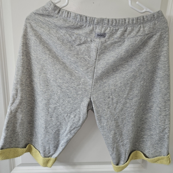 DKNY Men's Heather Gray Athletic Shorts with Yellow Trim - Picture 2 of 4